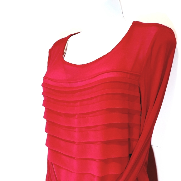 By Artisan Pink Long Sleeve Layer Ruffle Front Round Neck Tunic Top Blouse Sz M - Picture 1 of 9